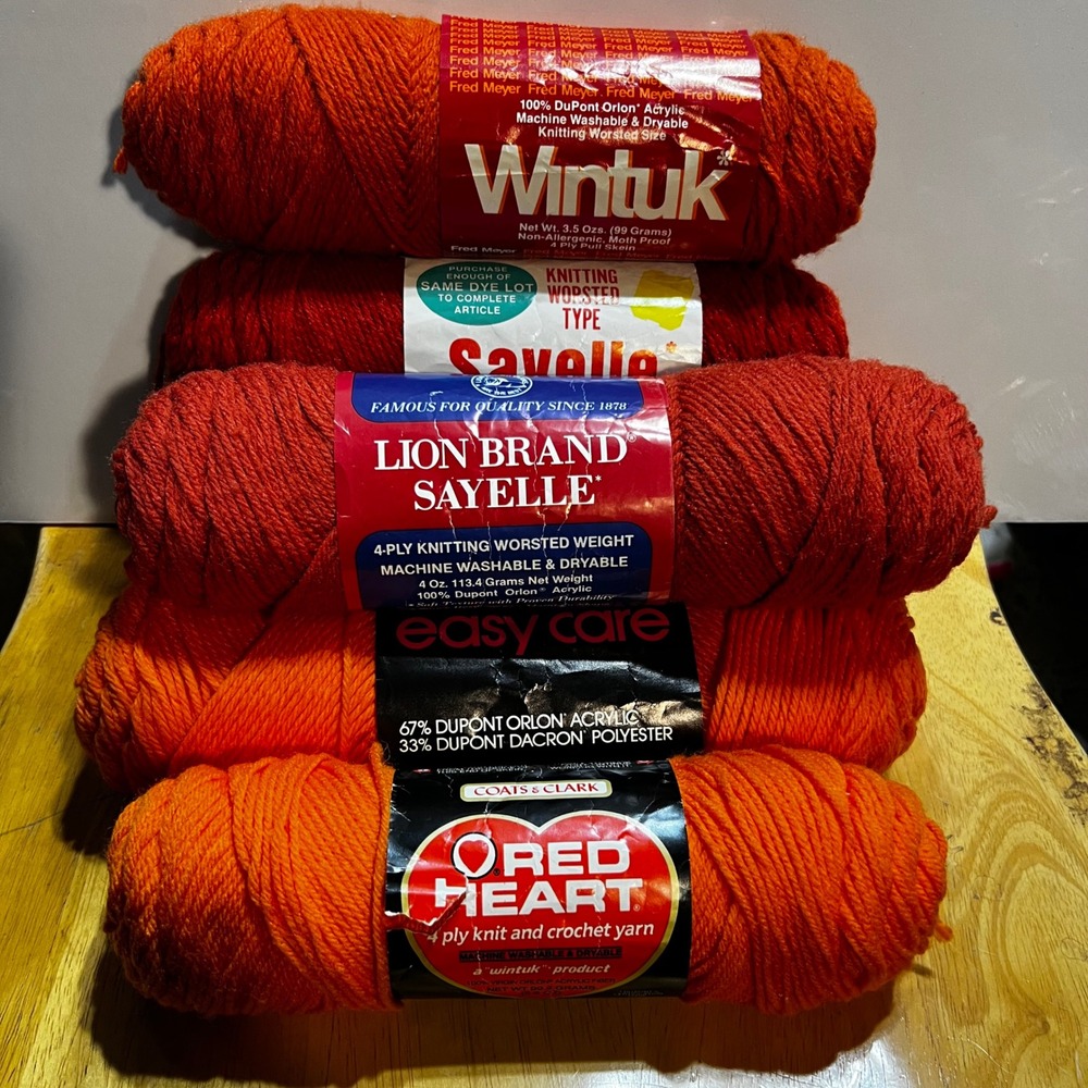 Lion Brand Red Heart 6 pc Yarn Lot Orange Burnt Orange 4-Ply Worsted Vintage